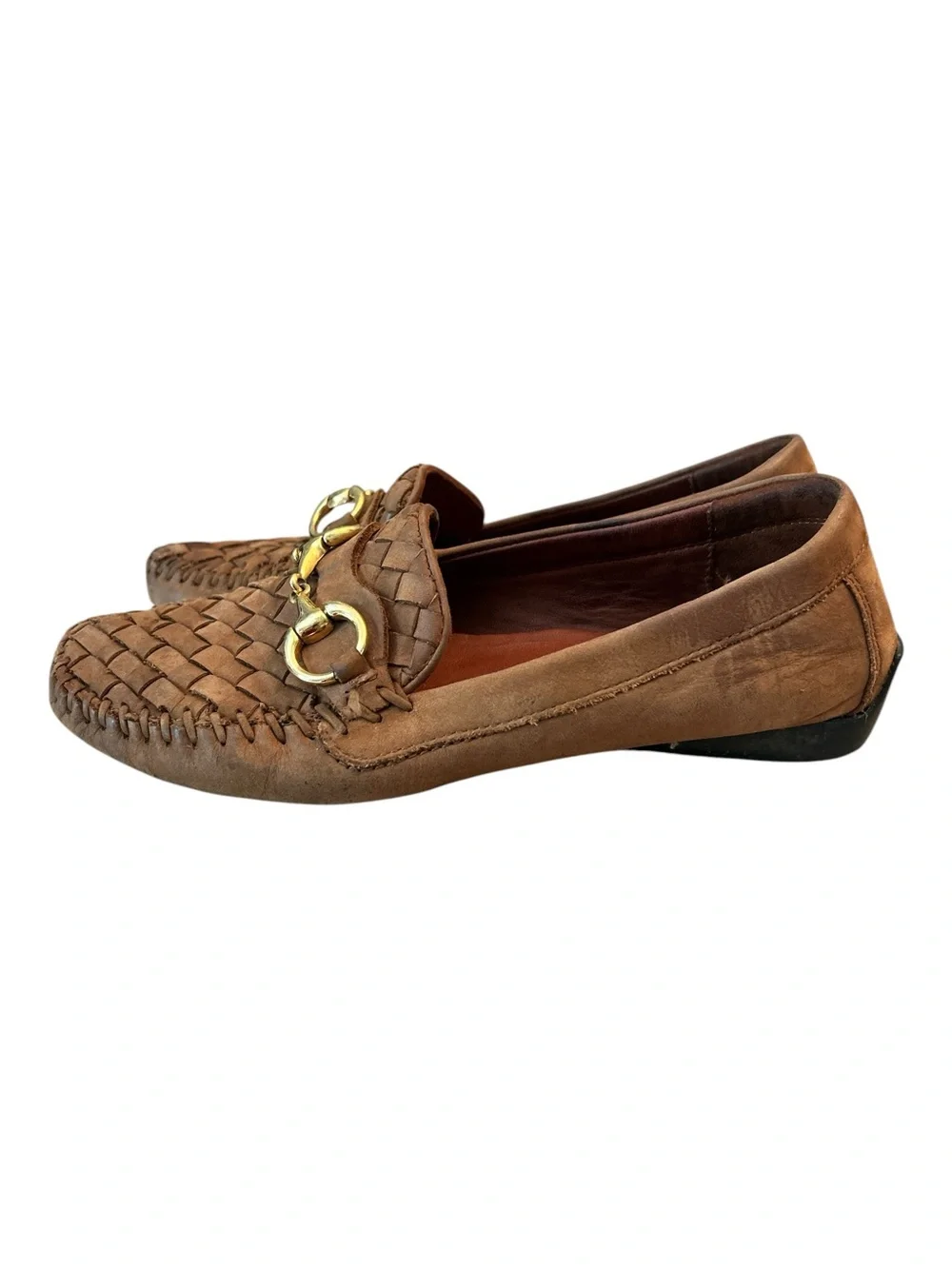 Robert Zur Perlata Brown Caramel Woven Leather Horsebit Driving Loafer - Size 7